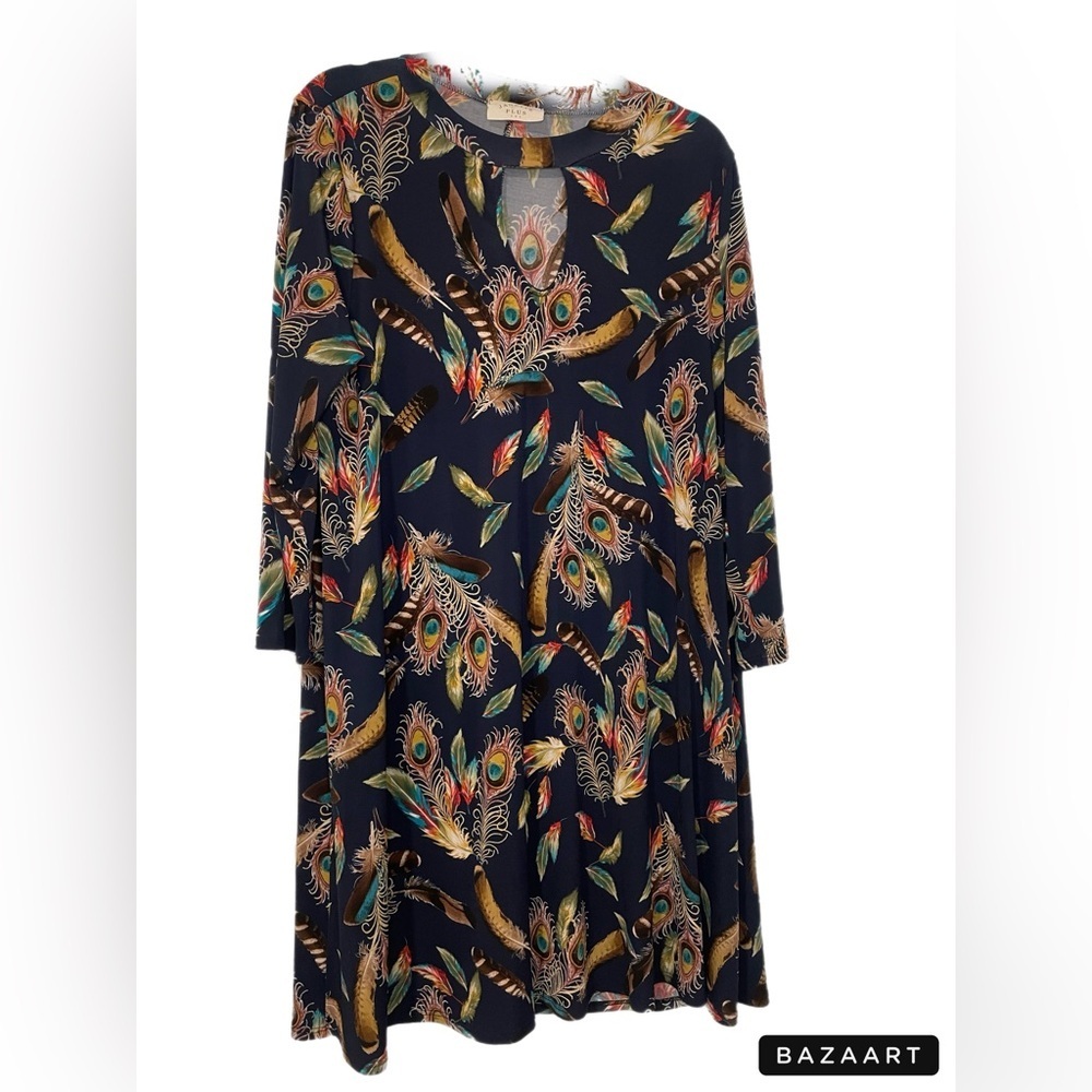 Janette Plus straight dress long sleeves, keyhole size 1x poly/spandex blend VV
